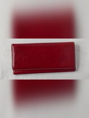 Vintage Coach Red Embossed Signature C Leather Long Wallet Made in Spain